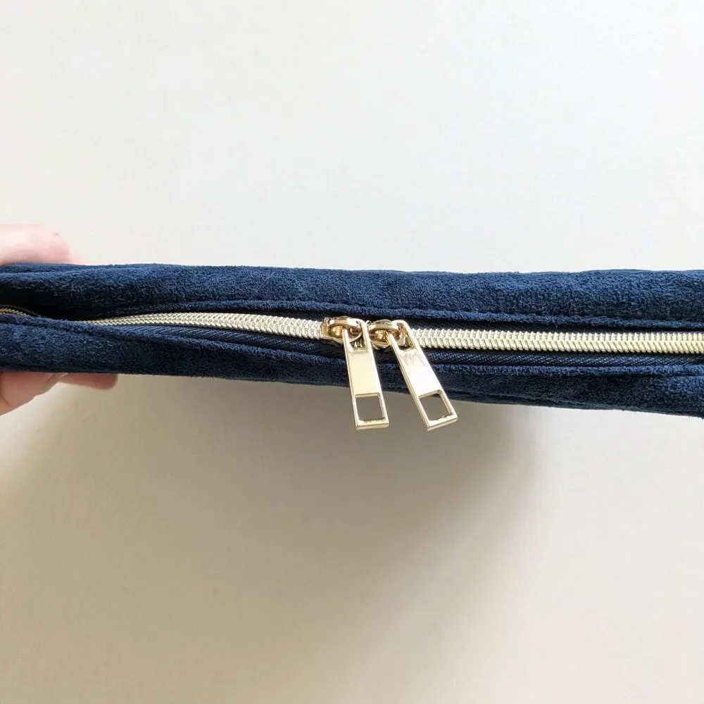 Quilted Navy Blue Travel Jewelry Organizer Case Zip Pouch Padded Storage Bag - Picture 5 of 12